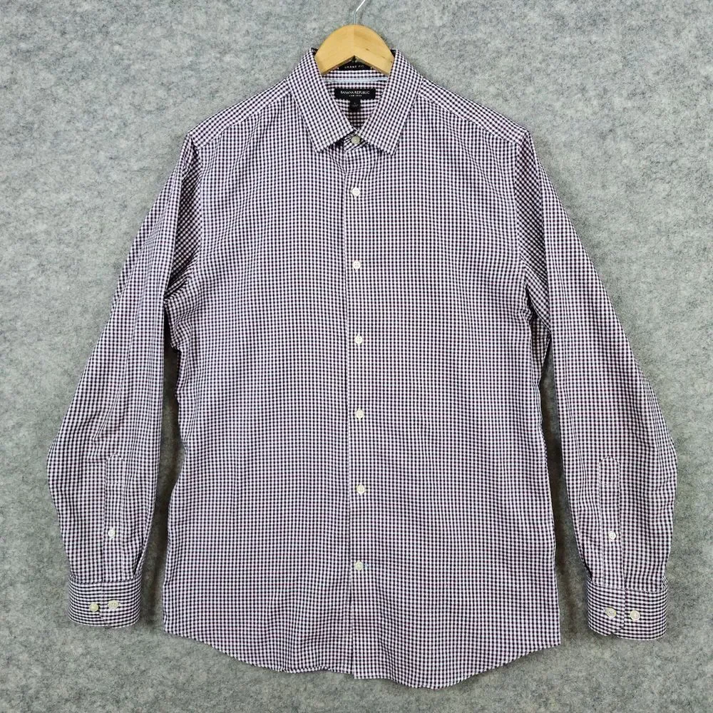 Banana Republic Men's Mini-Check Shirt Size L Grant Fit Non-Iron 100% Cotton